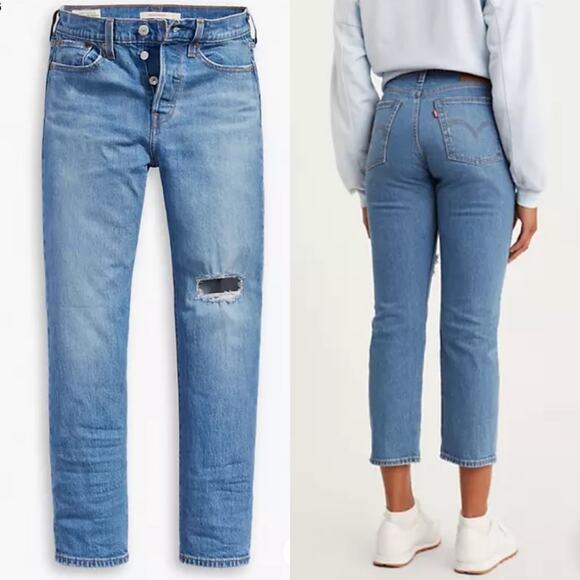 NWT Levi's Wedgie Straight High Rise Denim Jeans Size 26 Mid Blue Wash Mom Jeans - Picture 2 of 16